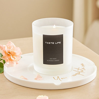 Living And Home Juicy Refresh Lychee Scented Candle Handcrafted Soy Wax Candle In Frosted Glass Jar With Wooden Lid 150G from B&Q
