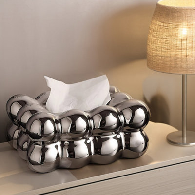 Living And Home Silver Stylish Ceramic Tissue Box For Living Room from B&Q