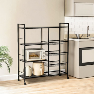 Living And Home Black Kitchen Microwave Oven Vegetable Storage Cart With Wheels from B&Q