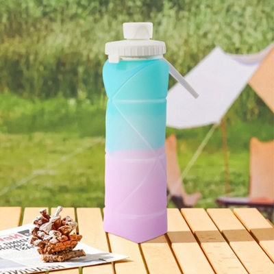 Living And Home Blue And Purple Collapsible 600Ml Silicone Water Bottle from B&Q