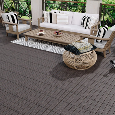 Living And Home 11Pcs Wood Grain Interlocking Deck Tiles Wooden Floor Tiles 30X30Cm from B&Q