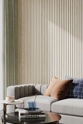 Living And Home White Maple Effect Veneer Slat Design Acoustic Wall Panel For Mutil Living Sapce 240Cm X 60Cm from B&Q