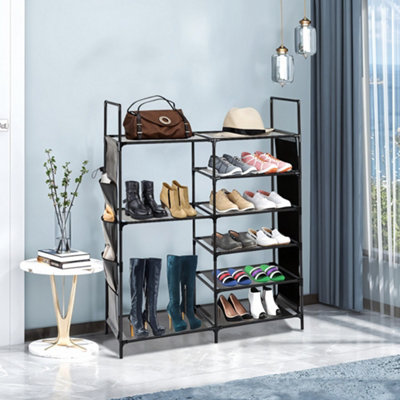 Breeins Black Multifunctional Double-Row 7 Tier Open Shoe Rack With Side Pockets from B&Q