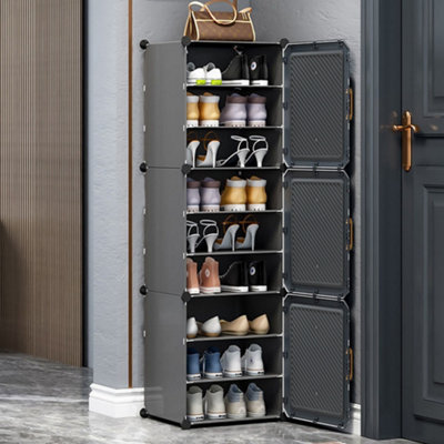 Breeins 9 Tier Foldable Shoe Cabinet With Doors For 18 Pairs Of Shoes At The Entrance