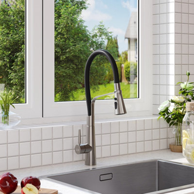 Thehotsale Stainless Steel Kitchen Tap Flexible Silicone Pull-Down Kitchen Faucet In Grey