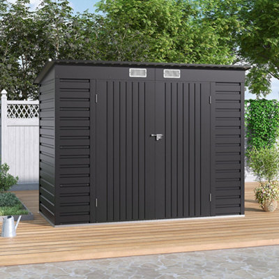 Thehotsale Outdoor Double Lockable Door Storage Shed Galvanized Steel Storage Shed In Charcoal Black