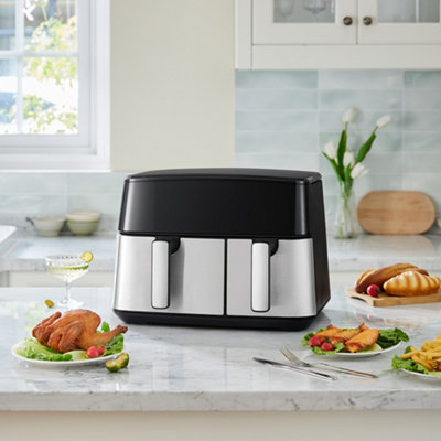 Thehotsale 6.5L+3.5L Air Fryer With Touch Screen Dual Basket Air Fryer With Timer In Black