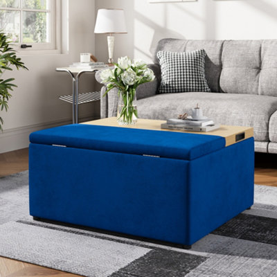 Thehotsale Storage Ottoman Stool Velvet Upholstered Hinged Lid Storage Ottoman Stool In Blue from B&Q