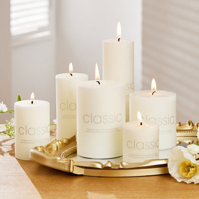 B&Q -  6Pcs White Candles Set Unscented Pillar Paraffin Wax