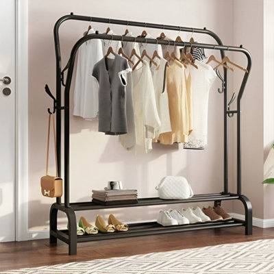 Thehotsale Double-Rod Metal Clothes Rack Assembly Required Rack With 4 Hooks In Black from B&Q