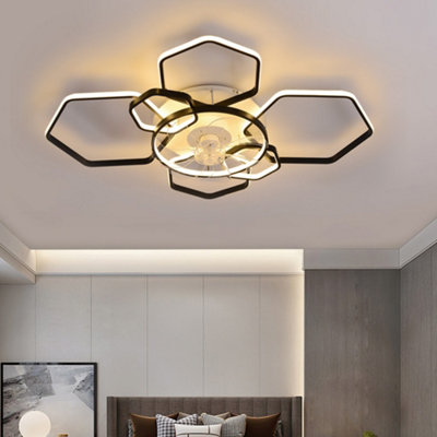 Thehotsale Flower Shape Ceiling Fan With Dimmable Led Light 5 Blades Modern Ceiling Light Fan Timing 6 Gear Speeds from B&Q