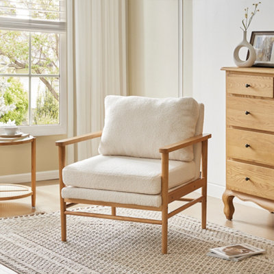Thehotsale Accent Chair Teddy Fabric Upholstered Armchair With Wood Frame Fluffy Comfy Single Sofa For Home from B&Q