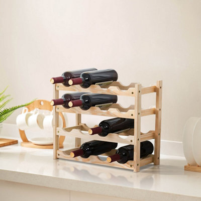 Thehotsale 16 Bottle Bamboo Wooden Wine Rack 4-Tier Freestanding Wine Storage Holder from B&Q