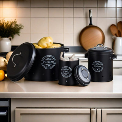 Thehotsale Kitchen Storage Bin Set For Potato Onion And Garlic With Peeler Vegetable Fresh KeeperBlack from B&Q