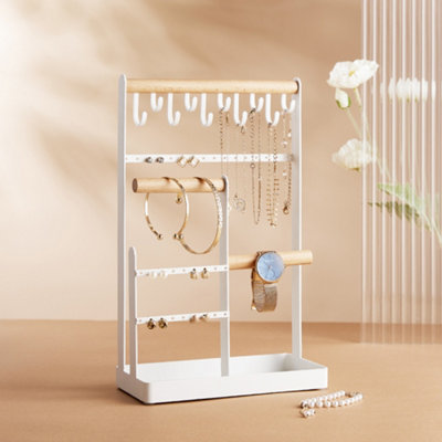 Thehotsale 4 Tier Earring Organiser Necklace Holder Jewelery Display Stand Holder With Metal Storage Tray In White from B&Q