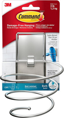 3M Command Command Bath Satin Nickel Hair Dryer Holder Bath39-Sn 3M