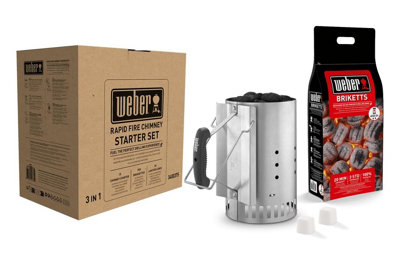 Weber Rapidfire Chimney Starter Set For Charcoal Barbecues / 3-Piece Bbq Accessory Includes 2 Kg Briquettes & 2 Lighter Cubes from B&Q