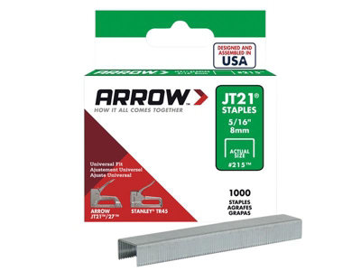 Arrow A215 Jt21 T27 Staples 8mm ( 5/16In) (Box 1000) Arrjt21516S from B&Q