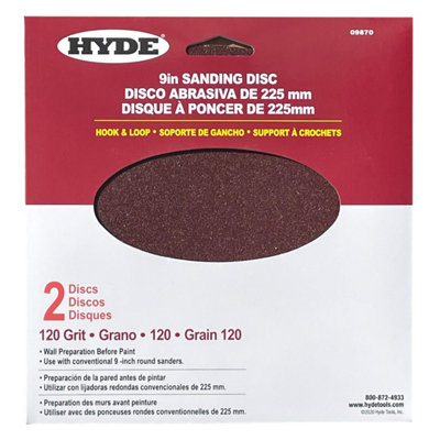 B&Q -  Hyde 09870 9"/225mm Wall Sanding Discs Hook & Loop 120 Grit 2 Pack
