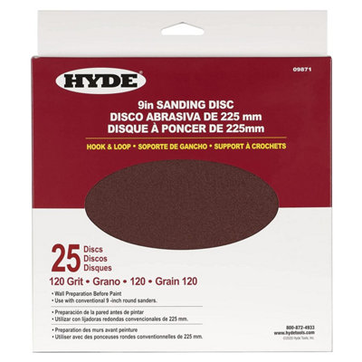 B&Q -  Hyde 09871 9"/225mm Wall Sanding Discs Hook & Loop 120 Grit 25 Pack