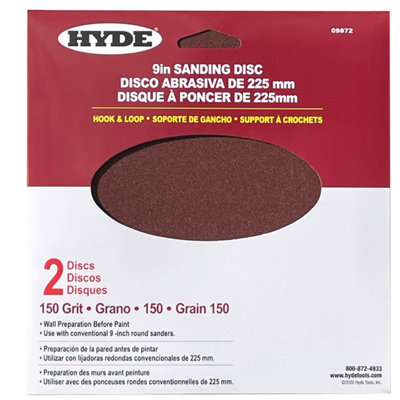 B&Q -  Hyde 09872 9"/225mm Wall Sanding Discs Hook & Loop 150 Grit 2 Pack