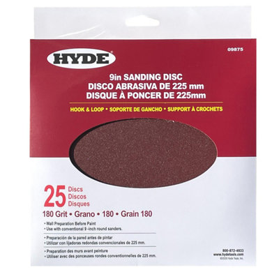 B&Q -  Hyde 09875 9"/225mm Wall Sanding Discs Hook & Loop 180 Grit 25 Pack