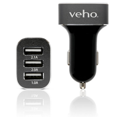 1001 Veho Triple Usb 5V 5.1A Car Power Charger For Smartphones & Tablets, Action Cameras