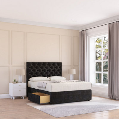 Sloomy 3Ft Mayfair Divan Bed Base Black Plush ,no Drawers & 54" Floor Standing HeadboardSingle from B&Q