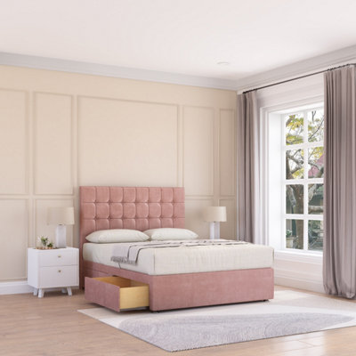 Sloomy 3Ft Alabama Divan Bed Base Pink Plush ,no Drawers & 54" Floor Standing HeadboardSingle from B&Q