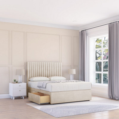 Sloomy 3Ft Manhattan Divan Bed Base Cream Plush ,no Drawers & 54" Floor Standing HeadboardSingle from B&Q