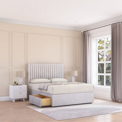 Sloomy 2Ft6 Manhattan Divan Bed Base Silver Plush ,no Drawers & 54" Floor Standing HeadboardSmall Single from B&Q