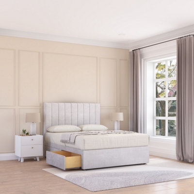 Sloomy 4Ft6  Kansas Divan Bed Base Silver Plush ,4 Drawers & 54" Floor Standing HeadboardDouble from B&Q