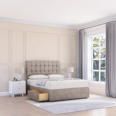 Sloomy 5Ft Alabama Divan Bed Base Pebble Plush ,4 Drawers & 54" Floor Standing HeadboardKing from B&Q