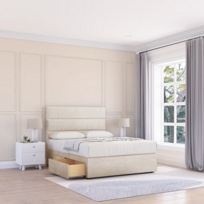 Sloomy 4Ft Texas Divan Bed Base Cream Plush ,4 Drawers & 54" Floor Standing HeadboardSmall Double from B&Q