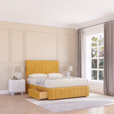 Sloomy 3Ft California Divan Bed Base Mustard Plush ,no Drawers12" Footboard & 26" Struts HeadboardSingle from B&Q