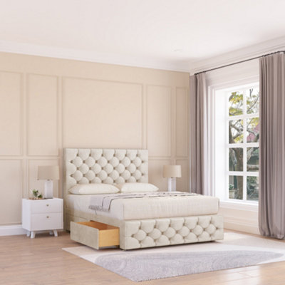 Sloomy 6Ft Watson Divan Bed Base Cream Plush ,no Drawers12" Footboard & 26" Struts HeadboardSuper King from B&Q