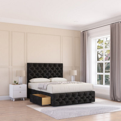Sloomy 6Ft Watson Divan Bed Base Black Plush ,no Drawers12" Footboard & 26" Struts HeadboardSuper King from B&Q