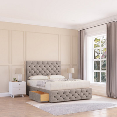 Sloomy 6Ft Watson Divan Bed Base Pebble Plush ,no Drawers12" Footboard & 26" Struts HeadboardSuper King from B&Q