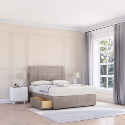 Sloomy 4Ft Kansas Divan Bed Base Pebble Plush ,2 Drawers & 26" Struts HeadboardSmall Double from B&Q