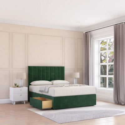 Sloomy 3Ft Kansas Divan Bed Base Emerald Plush ,2 Drawers & 26" Struts HeadboardSingle from B&Q