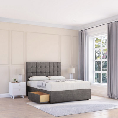Sloomy 4Ft6  Alabama Divan Bed Base Slate Naples ,2 Drawers & 26" Struts HeadboardDouble from B&Q