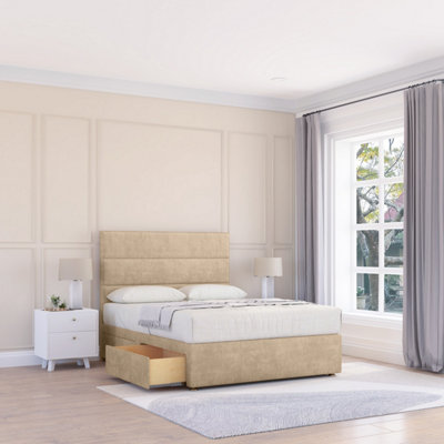 Sloomy 4Ft Texas Divan Bed Base Almond Coinston ,2 Drawers & 26" Struts HeadboardSmall Double from B&Q