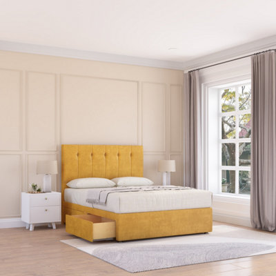 Sloomy 6Ft Highbury Divan Bed Base Mustard Plush ,2 Drawers & 26" Struts HeadboardSuper King from B&Q