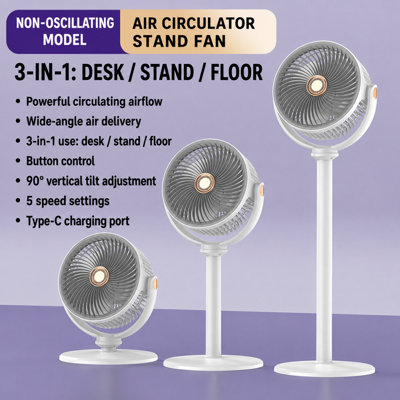  - Rechargeable 5 Speed Pedestal Fan Adjustable Height Portable Floor Standing Air Circulator