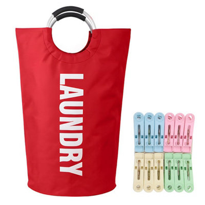  - 90L Foldable Fabric Laundry Basket Collapsible Clothes Hamper Bag Washing Bin
