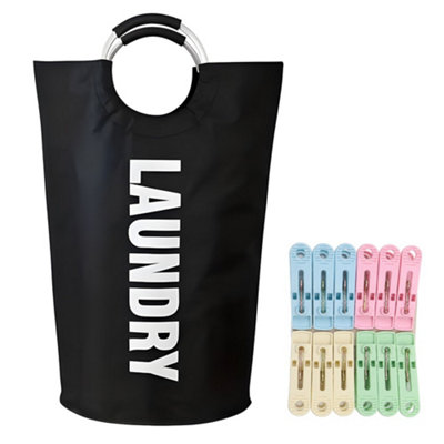  - 90L Foldable Fabric Laundry Basket Collapsible Clothes Hamper Bag Washing Bin