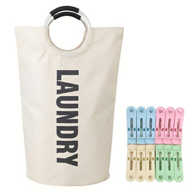  - 90L Foldable Fabric Laundry Basket Collapsible Clothes Hamper Bag Washing Bin
