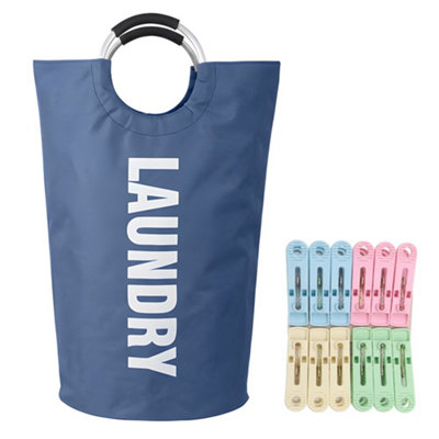  - 90L Foldable Fabric Laundry Basket Collapsible Clothes Hamper Bag Washing Bin