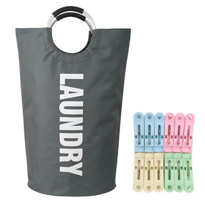  - 90L Foldable Fabric Laundry Basket Collapsible Clothes Hamper Bag Washing Bin