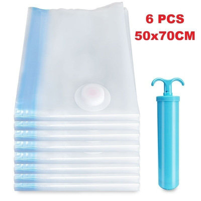 B&Q 6 Pack Vacuum Seal Bags With Pump Space Saver Storage Reusable Vac Bag Airtight Strong,50X70Cm